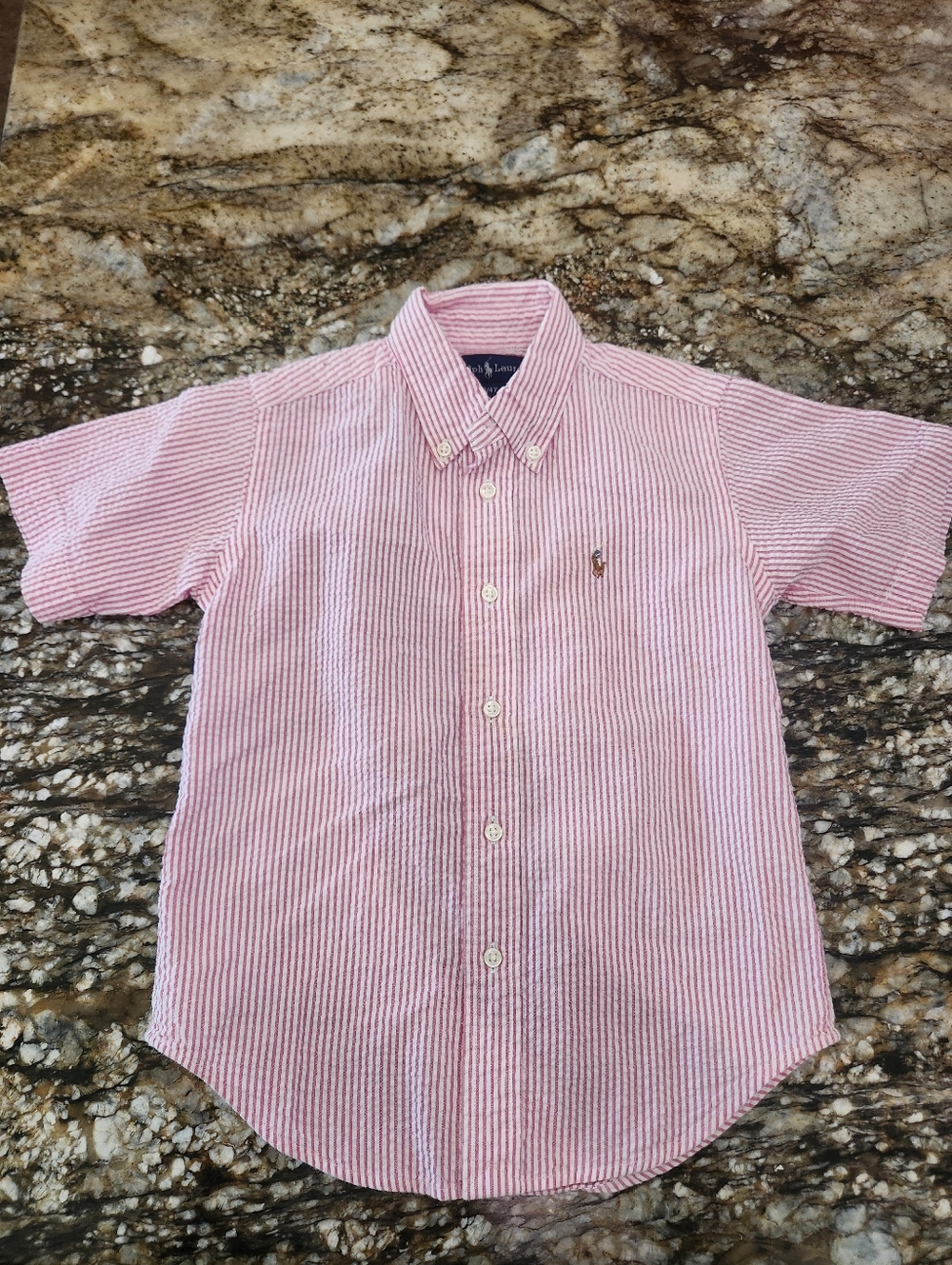 Ralph Lauren Pink and White Striped Short-Sleeve Button-Down Shirt